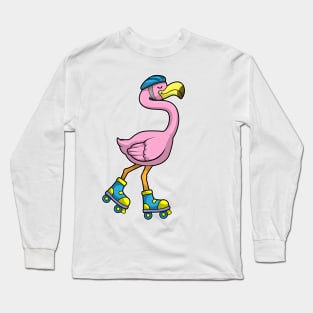 Flamingo as Skater with Skates & Helmet Long Sleeve T-Shirt